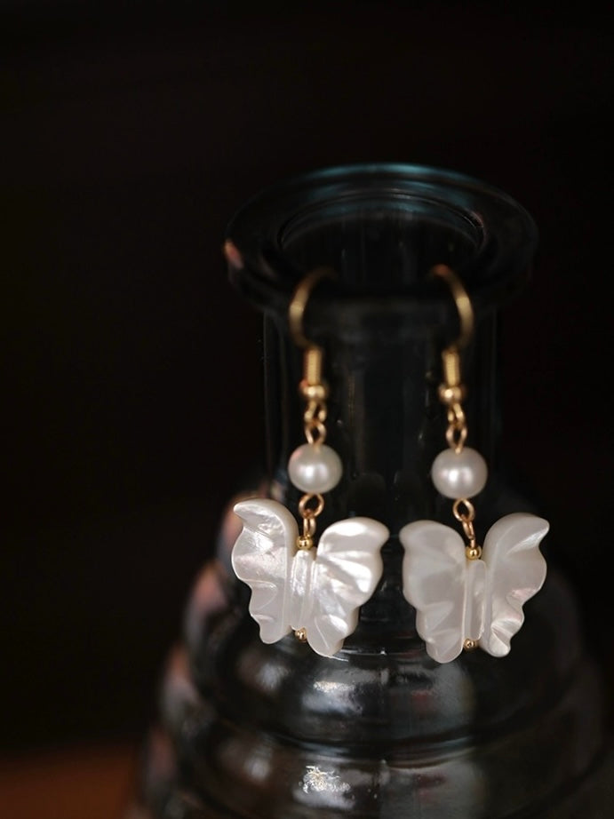 White Butterfly Pearl Earrings