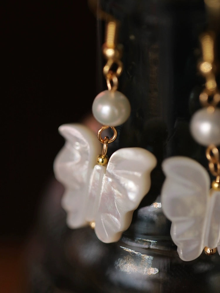 White Butterfly Pearl Earrings