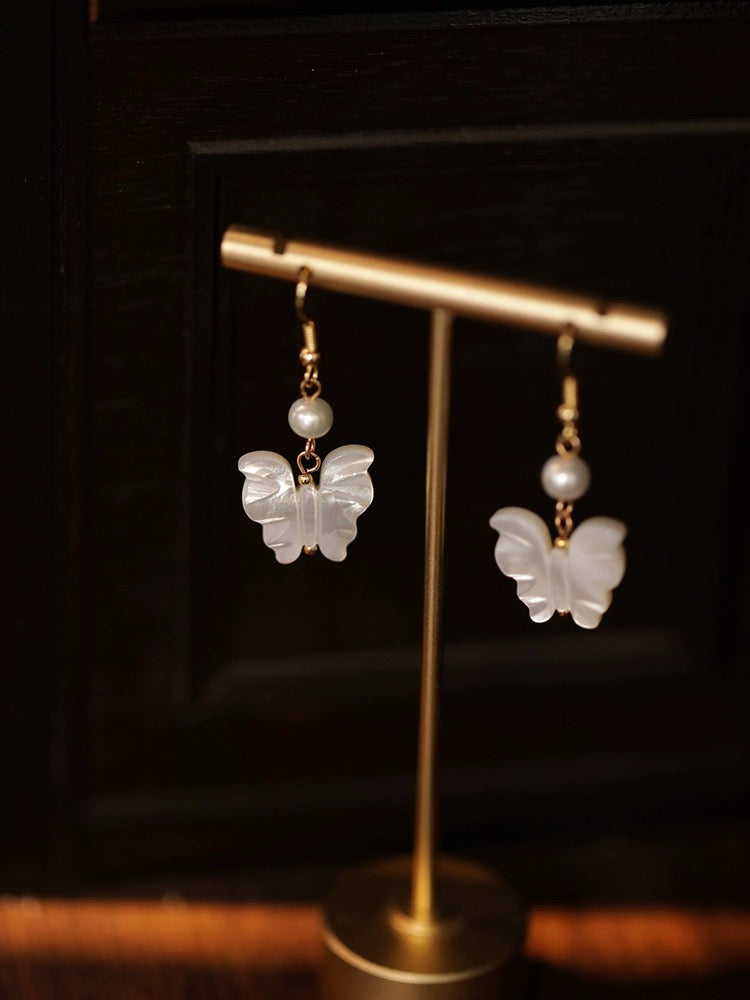 White Butterfly Pearl Earrings