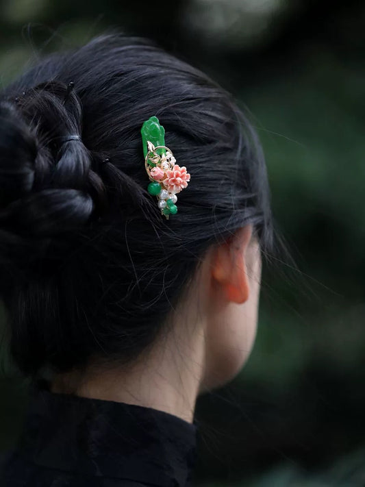 Classic Green Emerald Flower Hair Accessory